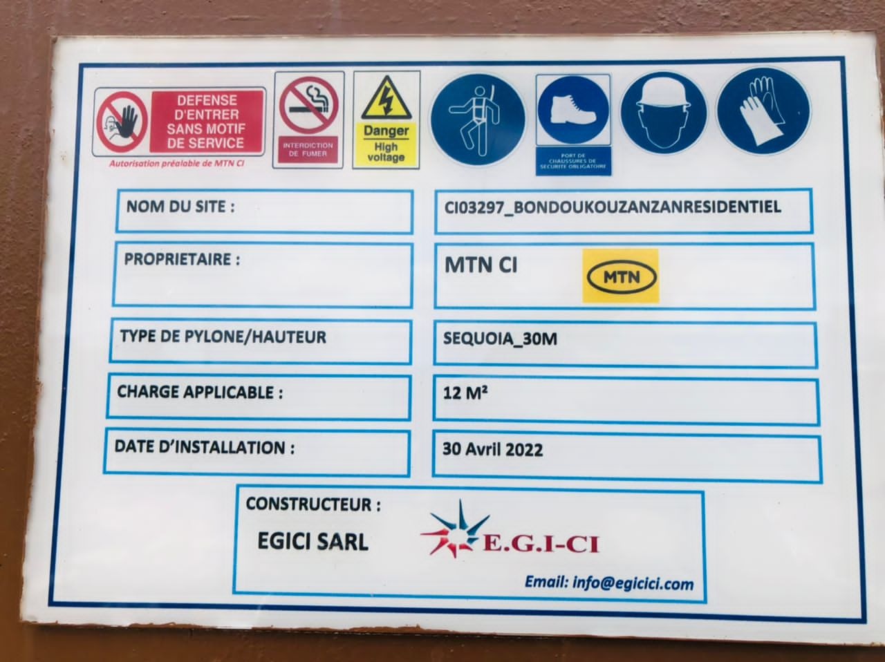 Plaque de site, construit par EGICI